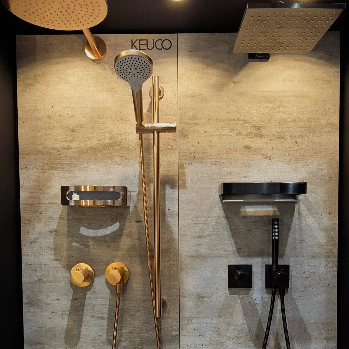 Shower controls and rail kits in brushed brass and black